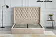 Lit COFFRE 2 places 160X200 cm cm CLOUTE velours beige