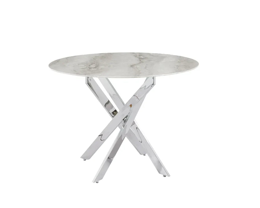 Table a manger ronde JESSICA XXL chrome 120 cm 4 couverts marbré gris