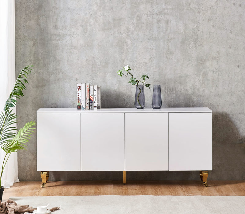 BUFFET BAROQUE LAQUE BLANC 4 PORTES 180X40X80 CM PIEDS GOLD
