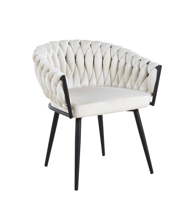 CHAISE AVEC ACCOUDOIR TRESSEE PIED METAL NOIR VELOURS ECRU - image 2