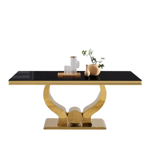 Table à manger TROFY 6 à 8 personnes gold verre 180x90 cm noir