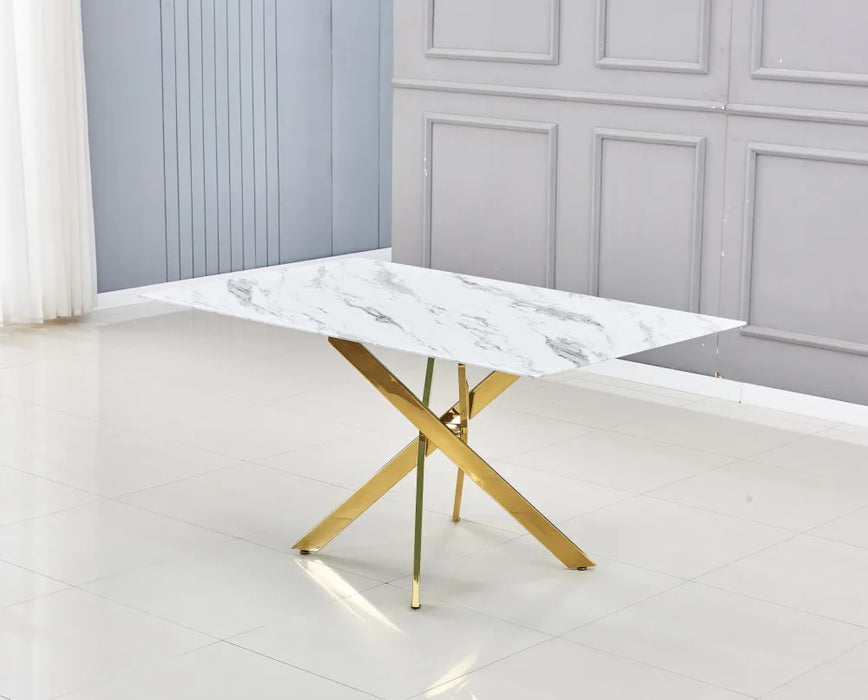 Table Repas JESSICA Gold et plateau en verre 150 cm 4 à 6 couverts - image 3