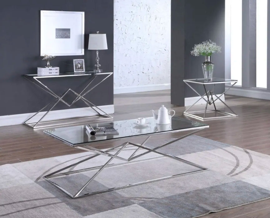 Table basse Rectangle PYRAMIDE Chrome 120cm transparent