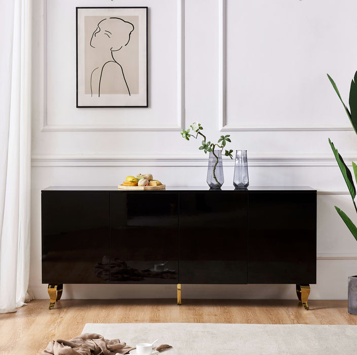 BUFFET BAROQUE LAQUE NOIR 4 PORTES 180X40X80 CM PIEDS GOLD - image 1