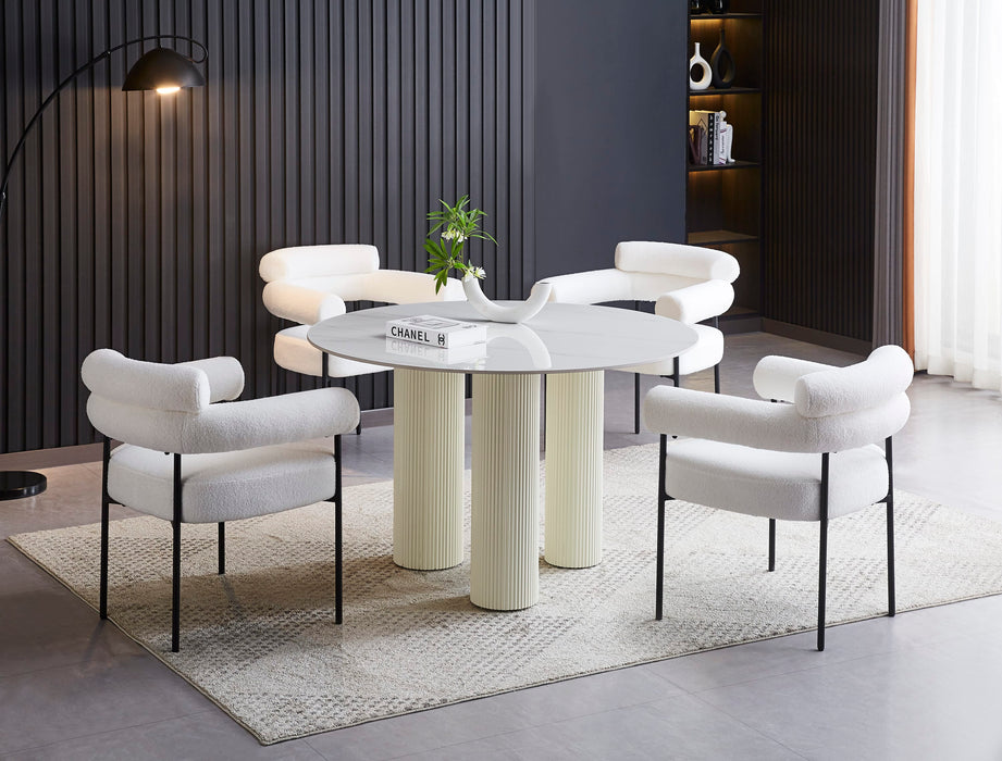 TABLE REPAS ANAÏS PIEDS BEIGE PLATEAU CERAMIQUE MARBRE BLANC 120CM - image 4
