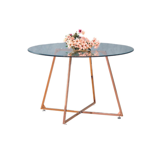 Table à manger ronde 4 personnes HELOISE Gold rose verre blanc D120 cm transparent