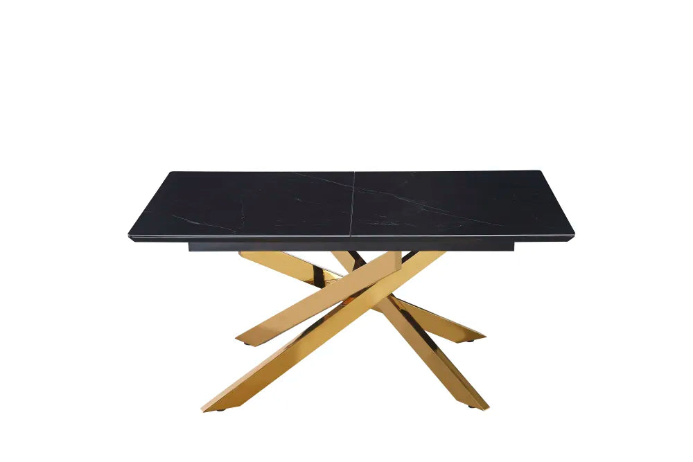 Table extensible AGATHE Gold plateau Céramique marbré noir