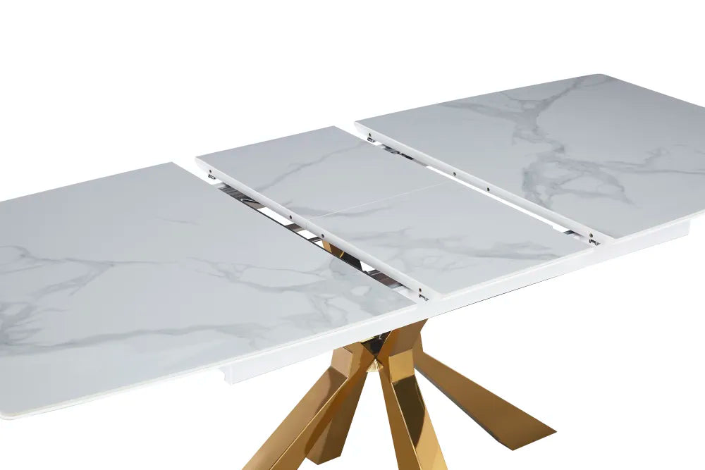 Table extensible BIANCA Gold plateau Céramique marbré blanc