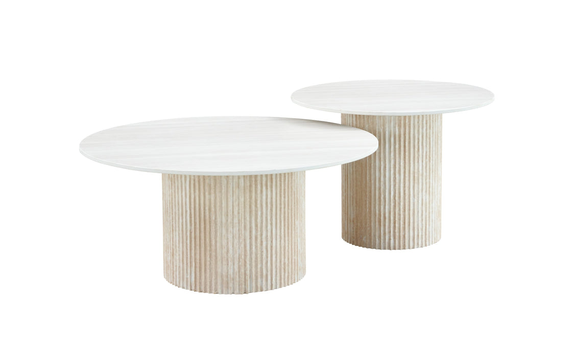 TABLE BASSE GIGOGNE MINA PIED TRAVERTIN PLATEAU CERAMIQUE BOIS BLANC 60x45cm + 80x38cm - image 2