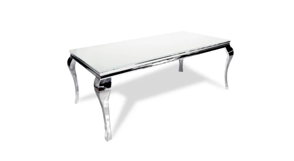 Table à manger BAROQUE chrome résine blanche 150x90x75 cm