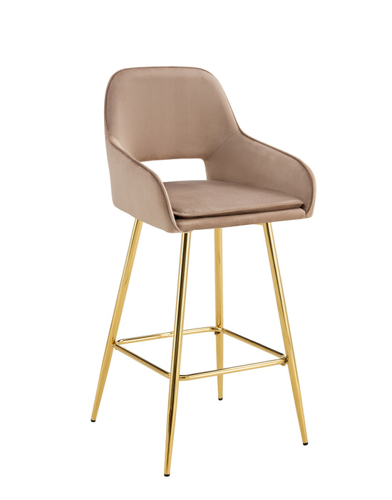 TABOURET DE BAR ATHENA PIED GOLD VELOURS TAUPE - image 1