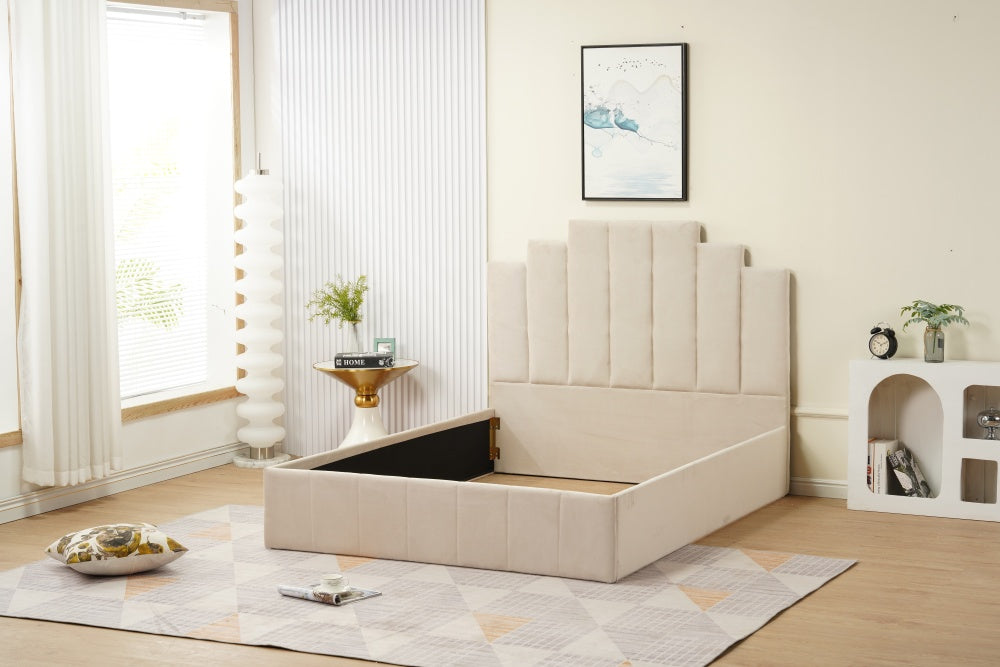 Cadre de lit PIANO velours 140x190cm beige