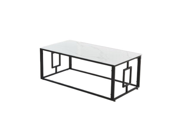 Table basse SOPHIE  pieds en métal noir 120 cm marbré blanc