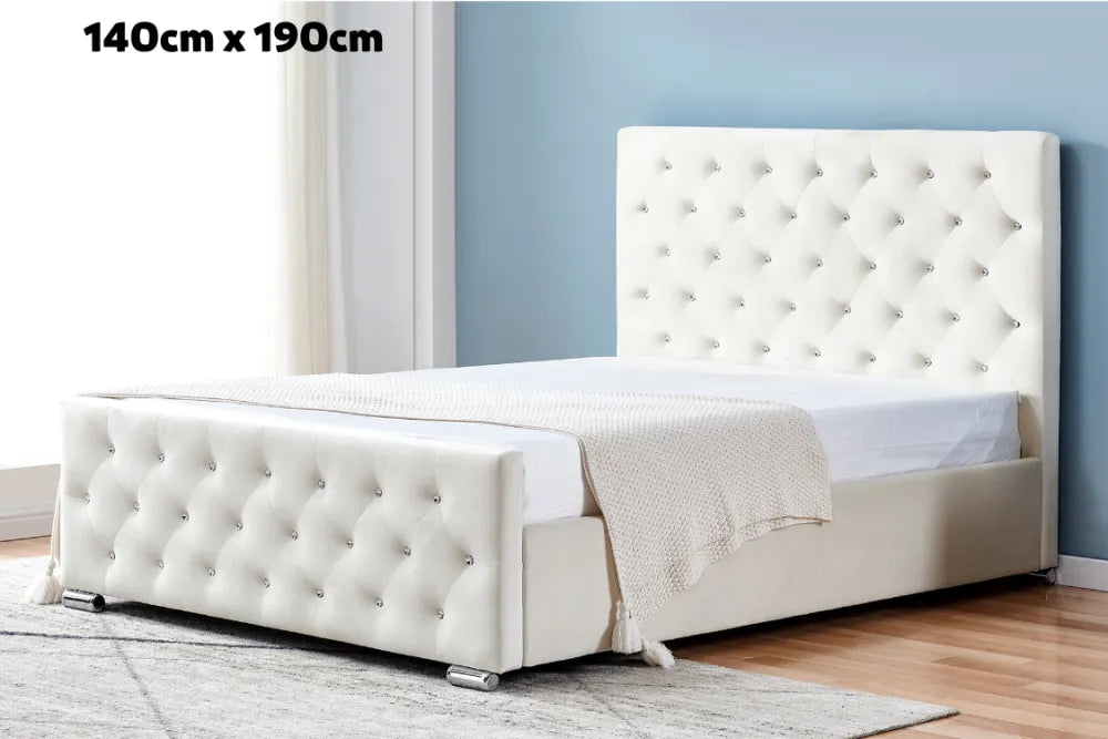 Lit 2 places 140x190 cm PRESTIGE velours  sommier inclus blanc