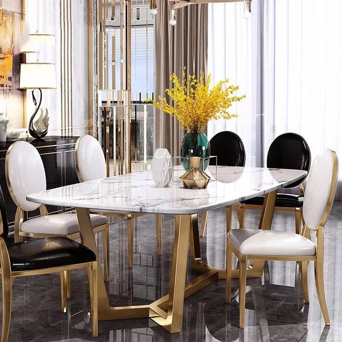 Table à manger GOSSIP plateau en Granite Marbré Blanc gold