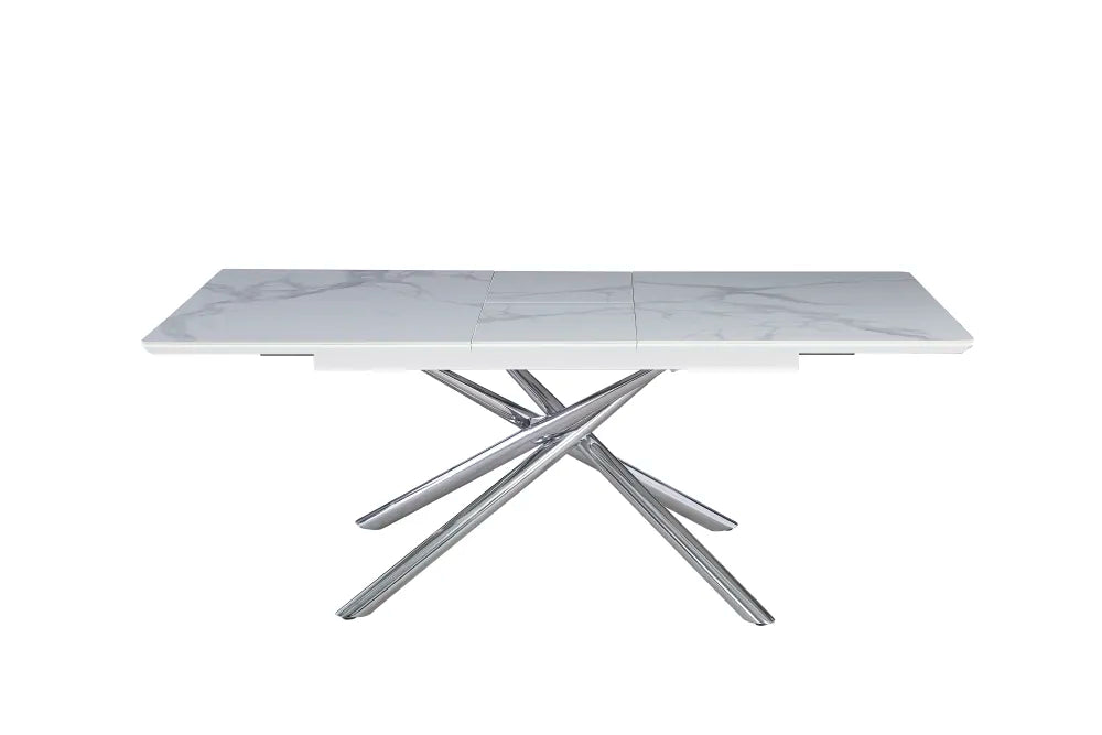 Table extensible ZEPHIR Chrome plateau Céramique Marbré blanc