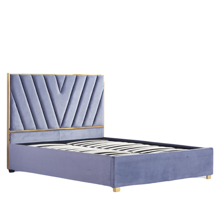 Lit adulte 140x190 cm VERA en velours avec sommier intégré  gris