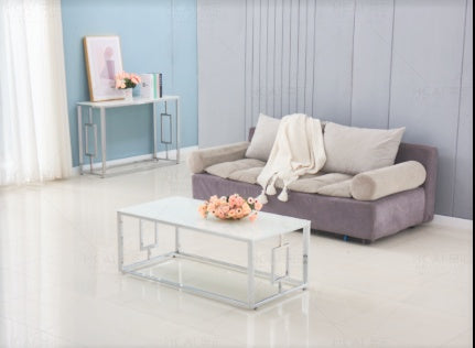 Table basse SOPHIE  pieds chromé 120 cm marbré blanc