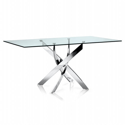 Table Repas JESSICA Chrome et plateau en verre 150 cm 4 à 6 couverts transparent