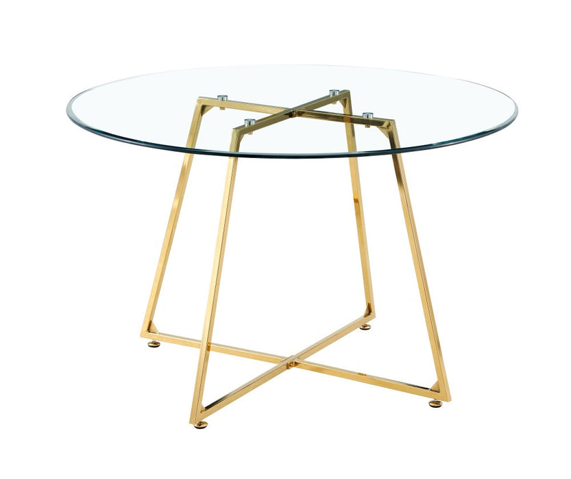 Table à manger ronde 4 personnes HELOISE Gold verre blanc D120 cm transparent