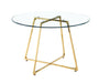 Table à manger ronde 4 personnes HELOISE Gold verre blanc D120 cm transparent