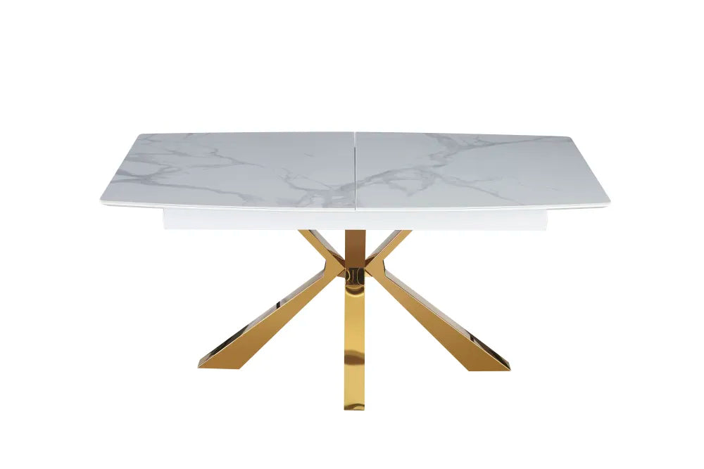 Table extensible BIANCA Gold plateau Céramique marbré blanc