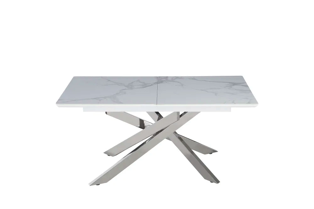 Table extensible AGATHE Chrome plateau Céramique marbré blanc