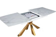 Table extensible BIANCA Gold plateau Céramique marbré blanc