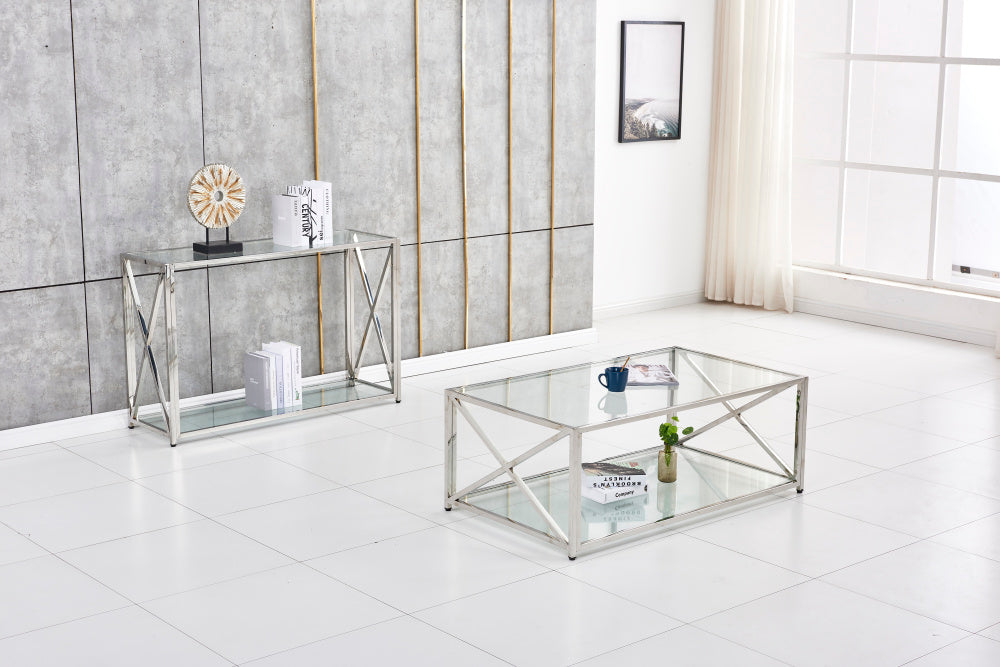 Table console KENSY chrome en verre 120x40x78 cm 