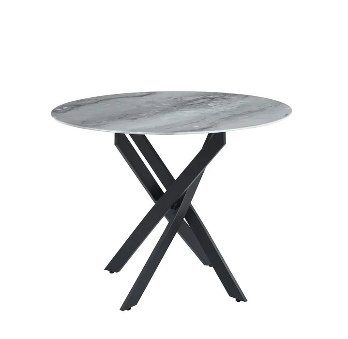 Table a manger ronde JESSICA Métal noir 100 cm 4 couverts marbré gris