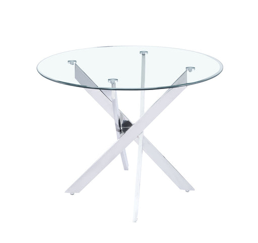 Table a manger ronde JESSICA chrome 100 cm 4 couverts transparent