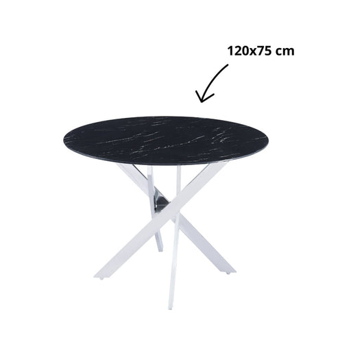 Table a manger ronde JESSICA XXL chrome 120 cm 4 couverts marbré noir