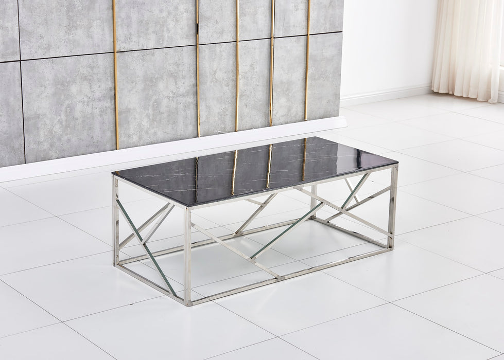 TABLE BASSE GEOMAG CHROME MARBRE NOIR 120X60X45