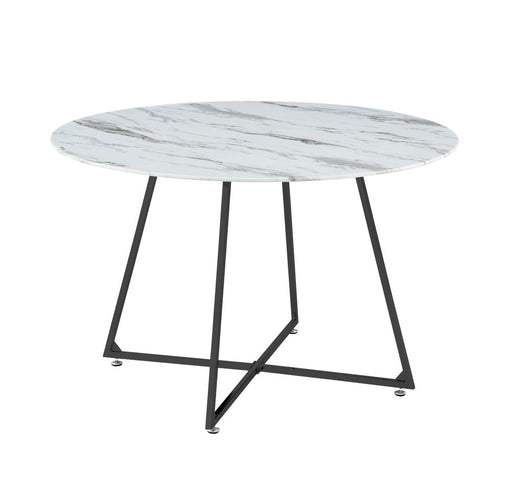 Table à manger ronde 4 personnes HELOISE Métal noir verre blanc D120 cm marbré blanc