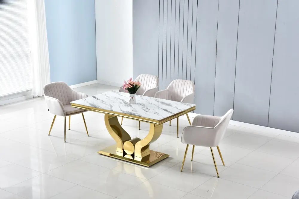 Table à manger TROFY 6 à 8 personnes gold verre 180x90 cm - image 2