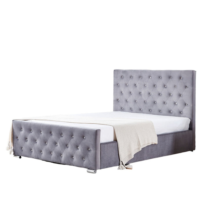 Lit 2 places 160x200 cm PRESTIGE velours  sommier inclus gris