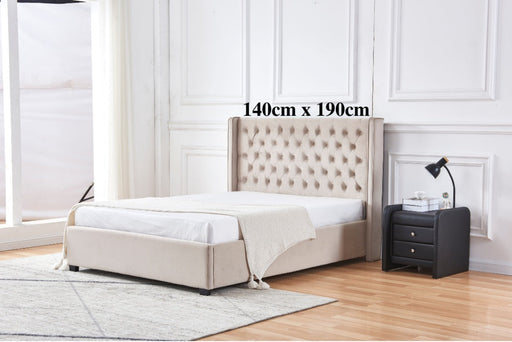 Lit 2 places 140x190 cm velours clouté ERES sommier inclus moka