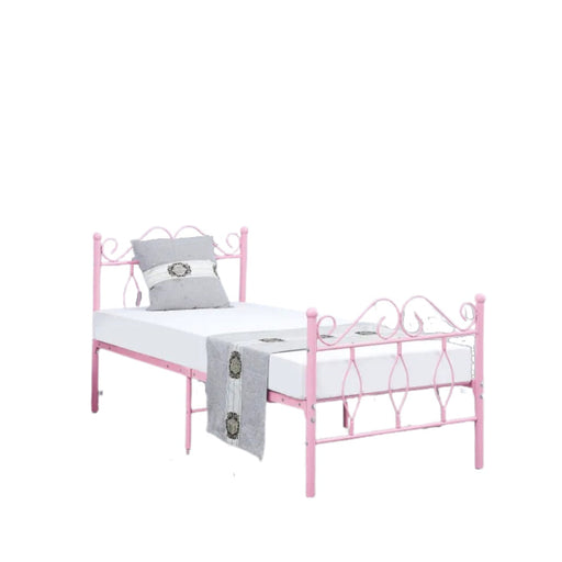 Lit 1 place JULIE 90x190 cm en Métal sommier inclus rose