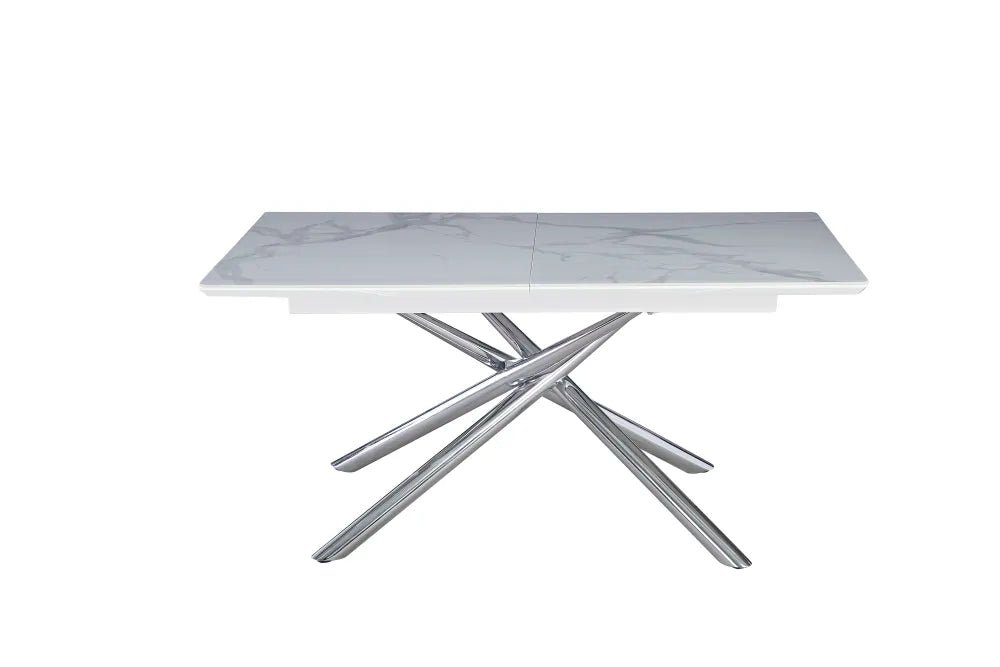 Table extensible ZEPHIR Chrome plateau Céramique Marbré blanc