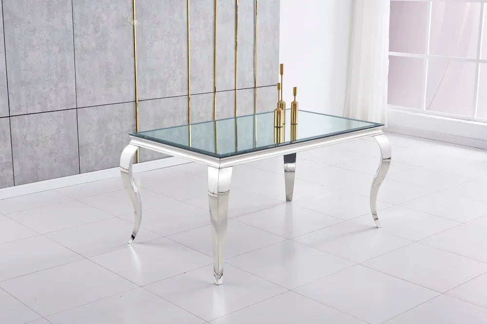 Table à manger BAROQUE chrome miroir 150x90x75 cm