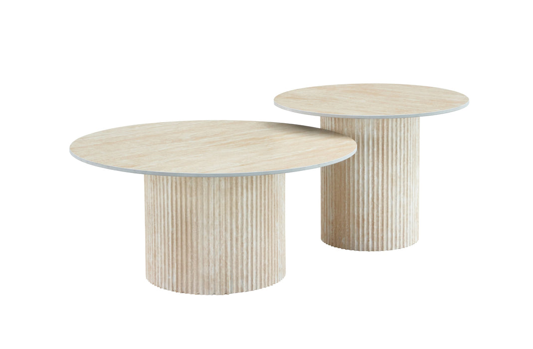 TABLE BASSE GIGOGNE MINA PIED TRAVERTIN PLATEAU CERAMIQUE TRAVERTIN MAT 60x45cm + 80x38cm - image 2