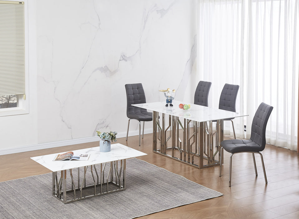 TABLE REPAS PORTOFINO CHROME MARBRE BLANC 180 x 90 CM - image 5