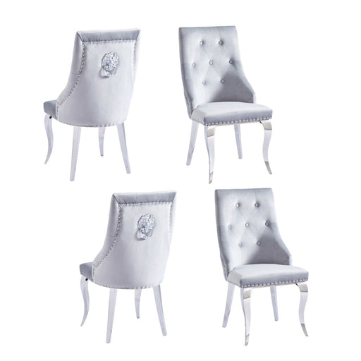 Chaise LION Capitonnées et Cloutées Chrome Velours gris