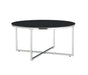 Table basse ronde LORIE chrome plateau en verre D90 cm marbré blanc