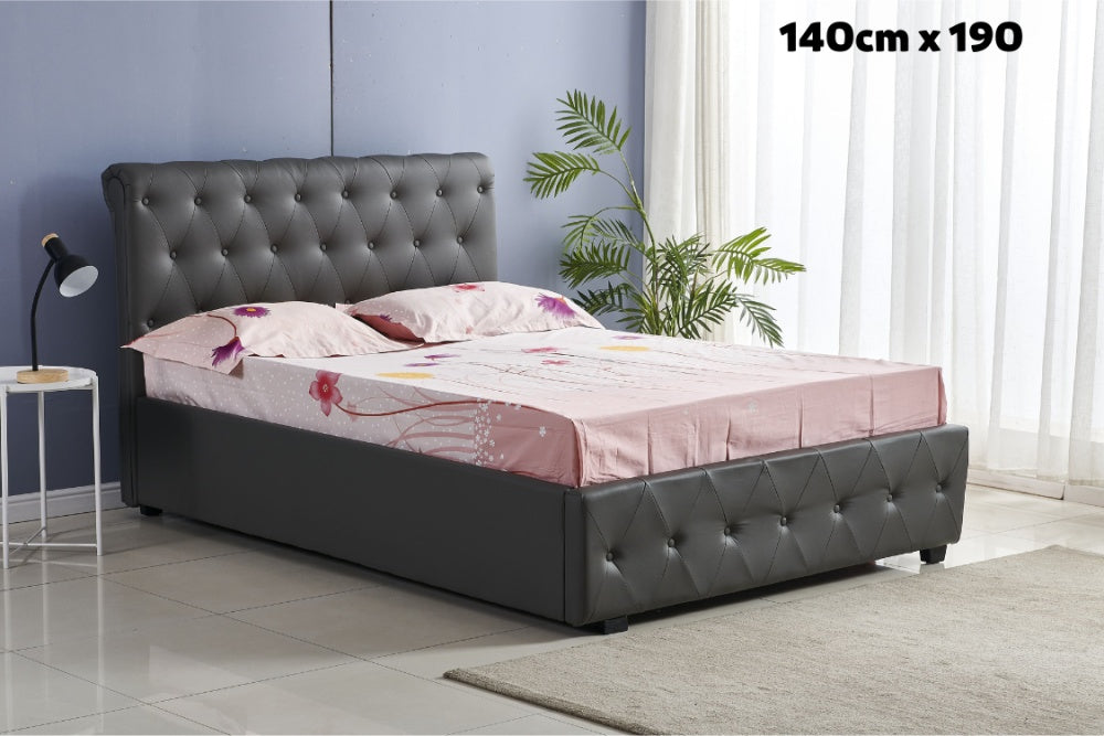 Lit 2 places 140x190 cm COCTO simili cuir sommier inclus gris