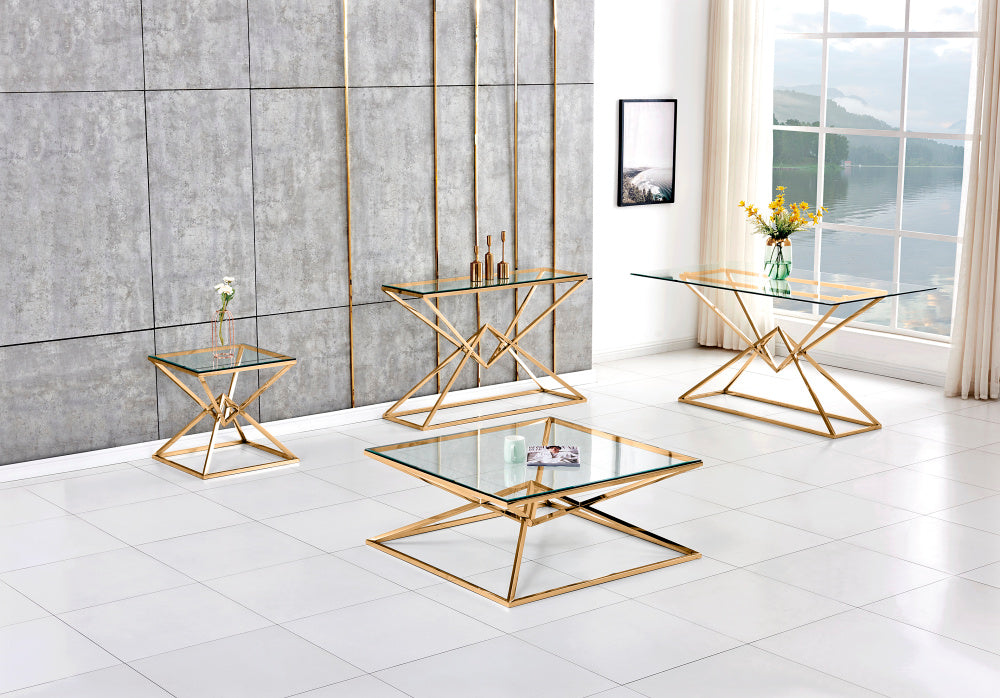 Console PYRAMID gold en verre Transparent 120x40x78 cm 