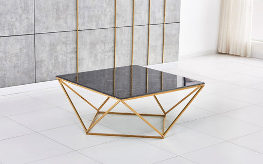 Table Basse ALINA Gold plateau en verre trempé 80x80x45 cm marbré noir