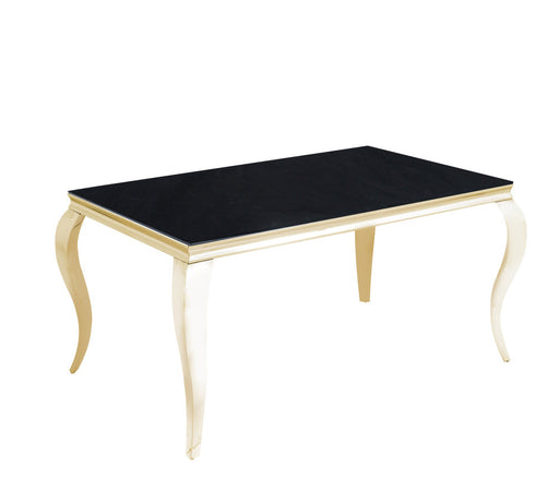 Table à manger BAROQUE 4 à 6 couverts pieds gold plateau en verre 150x90 cm noir