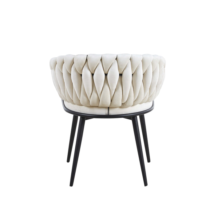 CHAISE AVEC ACCOUDOIR TRESSEE PIED METAL NOIR VELOURS ECRU - image 3