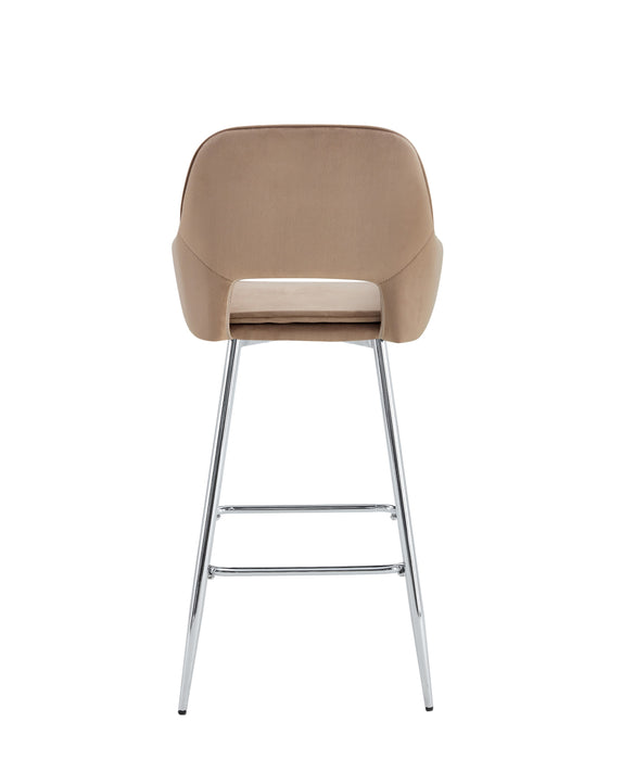 TABOURET DE BAR ATHENA PIED CHROME VELOURS TAUPE - image 2
